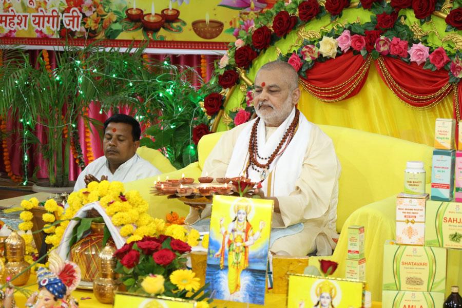 Three days celebration at Maharishi Organisation. Ved Vidya Martand Brahmachari Girish Ji, Chairman of Maharishi Group of Educational Institutions has performed puja in auspicious muhurta of Bhagwan Dhanwanti Ji on 18th October, puja of Shri Hanuman Ji on 19th October and Shri Mahalakshmi pujan on Deepawali 20th October with Vedic procedure.