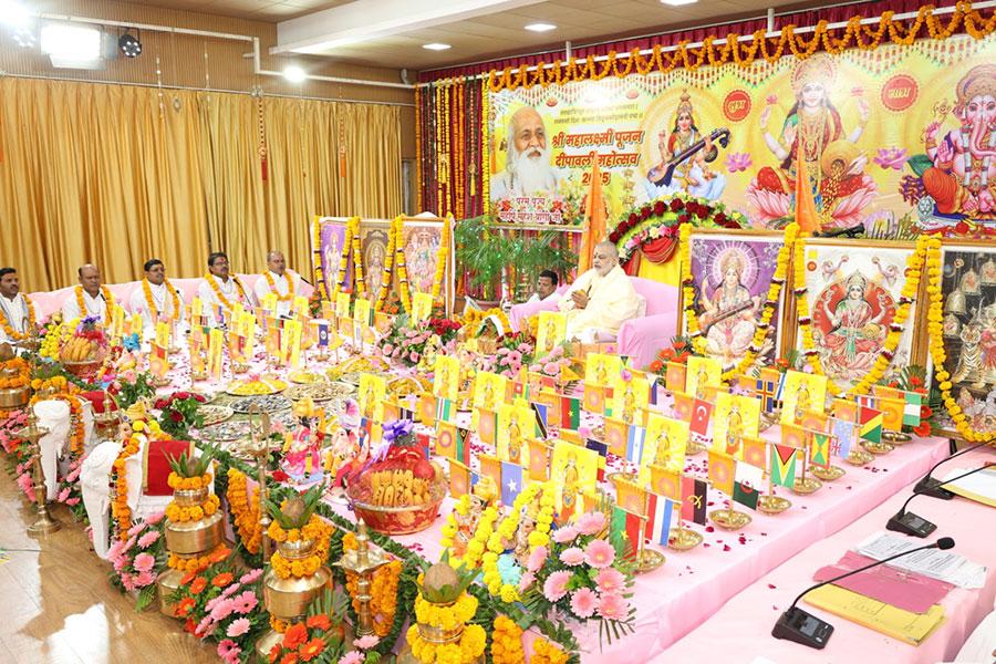 Three days celebration at Maharishi Organisation. Ved Vidya Martand Brahmachari Girish Ji, Chairman of Maharishi Group of Educational Institutions has performed puja in auspicious muhurta of Bhagwan Dhanwanti Ji on 18th October, puja of Shri Hanuman Ji on 19th October and Shri Mahalakshmi pujan on Deepawali 20th October with Vedic procedure.