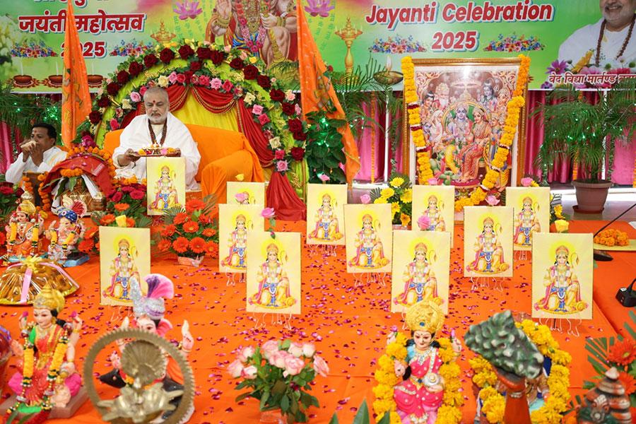 Three days celebration at Maharishi Organisation. Ved Vidya Martand Brahmachari Girish Ji, Chairman of Maharishi Group of Educational Institutions has performed puja in auspicious muhurta of Bhagwan Dhanwanti Ji on 18th October, puja of Shri Hanuman Ji on 19th October and Shri Mahalakshmi pujan on Deepawali 20th October with Vedic procedure.